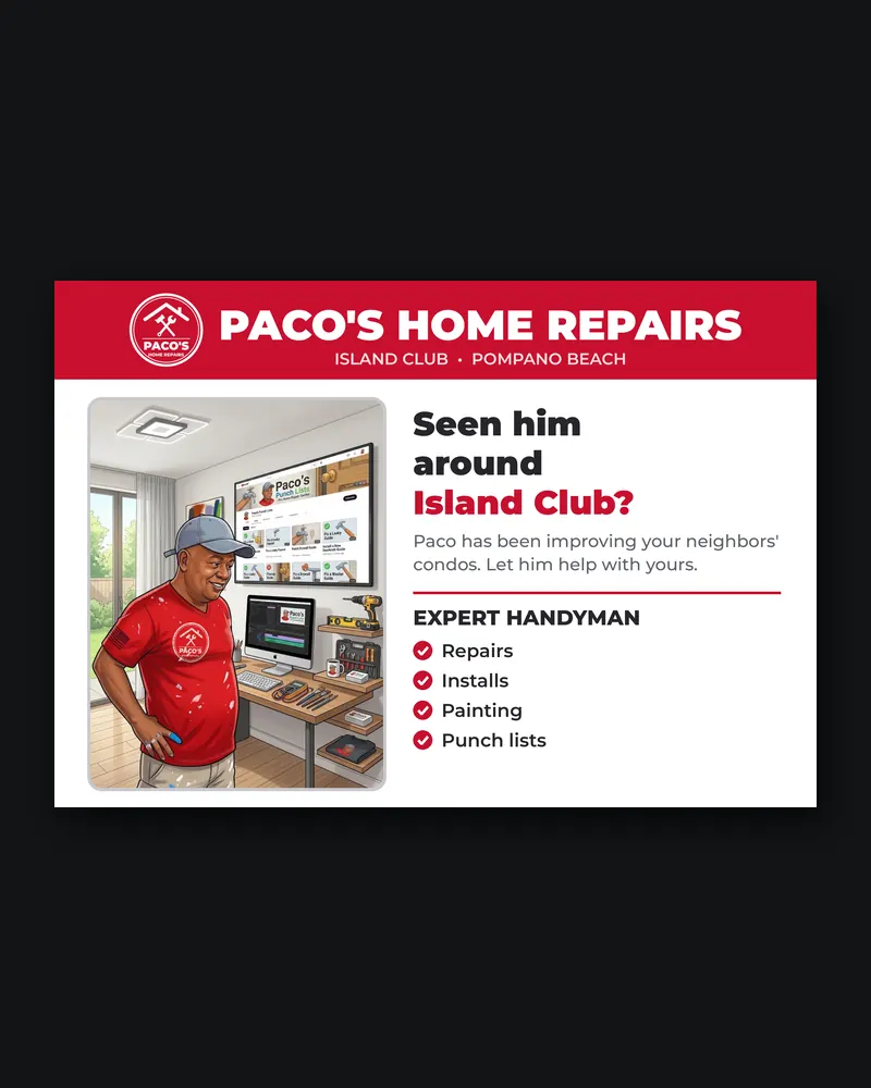Top of a print flyer for Paco’s Home Repairs